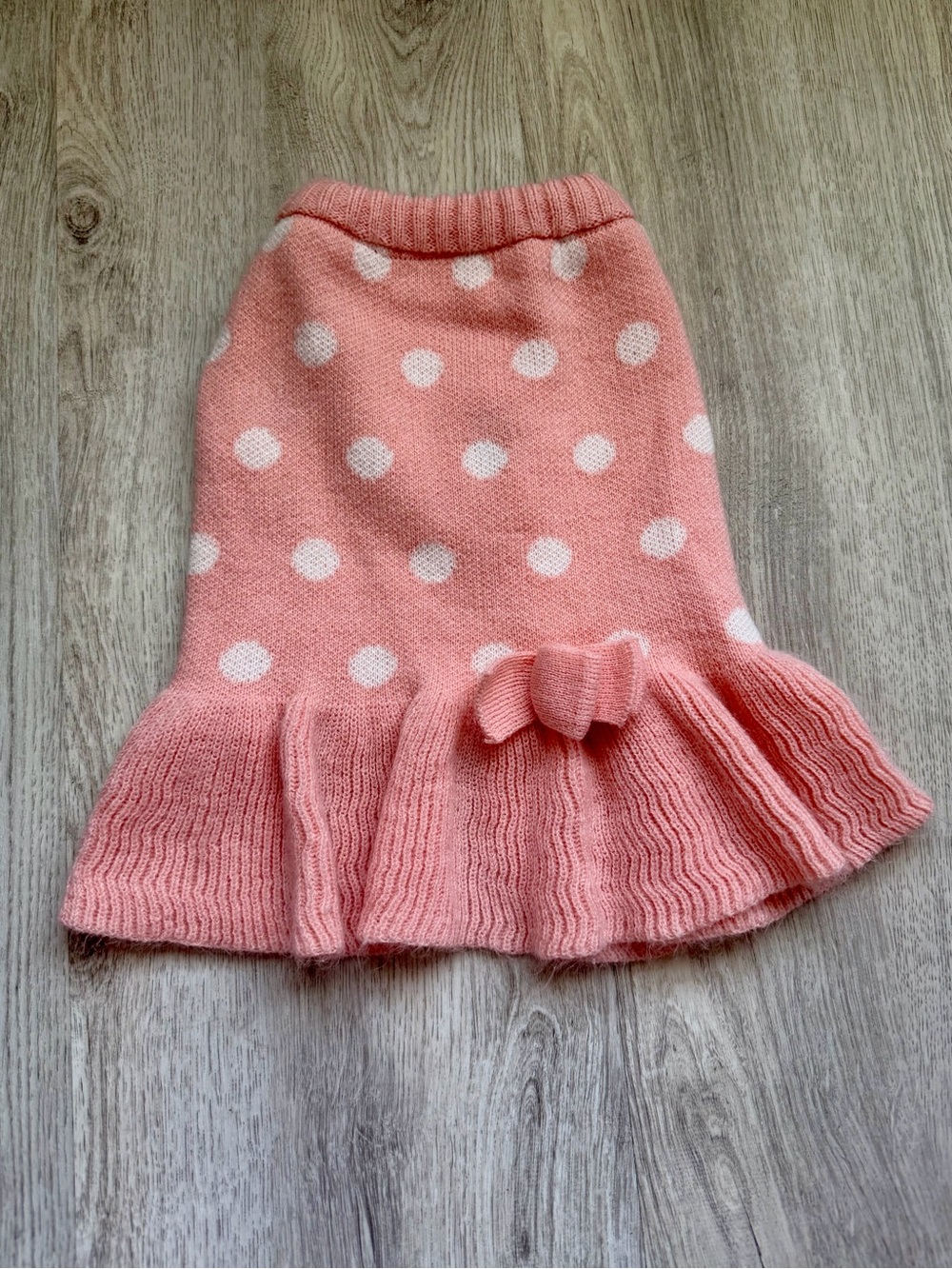 Small Dog/Pet - Polka Dot Ruffle Knit Dress/Shirt Top in Soft Pink - size Small